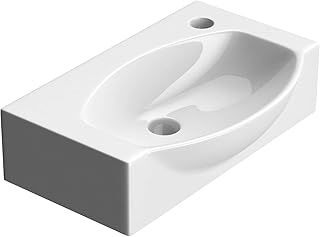 Durovin Bathrooms Compact Ceramic Sink - Wall Hung or Countertop - D Shape Cloakroom Hand Washing Basin - One Right Corner Tap Hole 405 x 280 x 110mm (WxDxH)