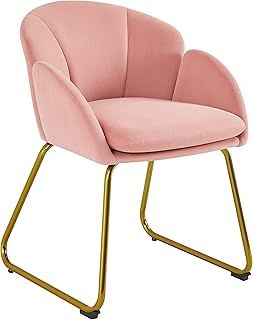 Yaheetech Velvet Tub Chair Vanity Chair, Modern Accent Lounge Single Armchair with Golden Mental Legs for Living Room/Bedroom/Makeup, Pink