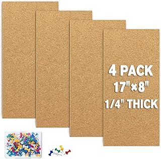 TUPARKA 4 Pack Cork Board Bulletin Boards 17"x8" - 1/4" Self-Adhesive Corkboards for Wall With 100 Push Pins, Square Cork Tiles for Home, School, Office Decorative