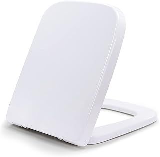 Toilet Seat White Duroplast,Soft Close Toilet Seat,Square Shape,Easy to Clean,Quick Release and Top Fastening