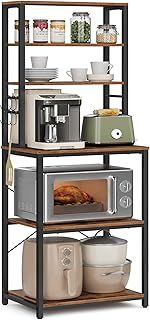 VASAGLE Kitchen Storage Rack, Coffee Bar, Baker’s Rack, Total 6 Shelves and 6 Hooks, for Microwave, Steel Frame, Industrial, 40 x 60 x 167 cm, Rustic Brown and Black KKS024B01