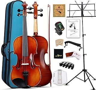 Aileen Solid Wood Violin 4/4 Full Size for Adults and Kids Age 12+, Fiddle Set for Beginners Student, Professional Violin Starter Kit with 12 Accessories (Selected European Solid Spruce and Maple)