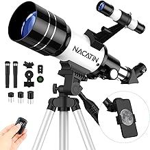 Telescope for Kids, NACATIN 70mm Aperture Childs Telescope Refractor Astronomical Adjustable Tripod Telescope for Kids Adults Beginners, with Smartphone Adapter and Wireless Remote (White)
