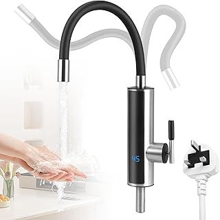 Instant Hot Water Tap, 220V 3000W Electric Instant Heating Faucet, 360° Rotatable, Tankless Electric Water Heater, Stainless Steel Kitchen Sink Mixer Tap with Digital Display for Bathroom