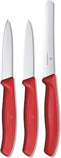 Victorinox Swiss Classic Paring Knife Set, Set of 3, Straight Edge, Extra Sharp, Robust Plastic Handle, Red