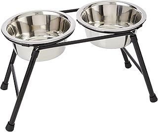 Classic Pet Products Double Feeder High Stand with 2 Stainless Steel Dishes, Black/Aluminum, 2 x 900 ml, 220 mm Tall