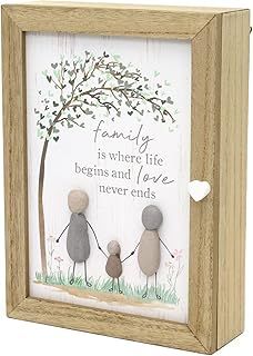 Pebble Family Key Box | Shabby Chic Wooden Family Tree Key Cabinet | Wall Mounted Key Cupboard With 6 Key Hooks Key Holder - 19x26cm