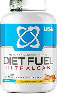 USN Diet Fuel Ultralean Meal Replacement Shake Powder (Banana Caramel, 2kg - 36 Servings/Meals) Tasty High Protein Shake To Feel Full For Longer, Weight Control Powder, Drink Mix With 25g Protein
