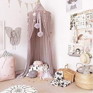 Dyna-Living Bed Canopy for Children, Mosquito Net Round Dome Nursery Tent Princess Play Reading Protection Bedroom Bed Decoration (Violet)