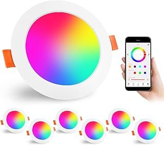 Led Downlights for Ceiling 4 inch 12W for Alexa，Bluetooth Smart Ceiling Spot Lights by APP Control，Recessed Lights Warm to Daylight White Dimmable - Colour Changing RGB Lights (cutout：100-110mm) 6pack