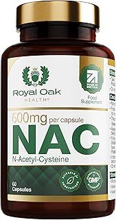 NAC N-Acetyl-Cysteine 600mg x60 Capsules (2 Month Supply) Vegan Friendly High Bioavailability N Acetyl Cysteine Supplement Made in The UK by Royal Oak Health