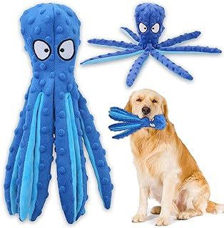 Acehome Squeaky Dog Interactive Play Toy,No Stuffing Octopus Dog Chew Toy with Crinkle Paper for Medium and Large Dogs Playing(Blue)