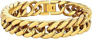 PROSTEEL Mens Chain Bracelet, Chunky 12MM Width Cuban Link Wrist Bracelet Personalized Available, 21/23CM, Stainless Steel/Gold Plated/Black (with Gift Box)