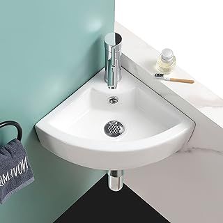 Home Supplies Modern Design Bathroom Wash Basin Sink Corner Wall-Mounted White Cloakroom Ceramic Basin for Bathroom and Toilets (13.5x43.5x32) (HxWxD)