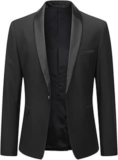 Men's Blazer Shawl Collar 1 Button Slim Fit Formal Suit Jacket Wedding Prom Party Jacket