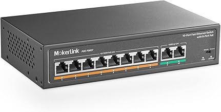10 Port PoE Switch with 8 Port PoE+, 2 Fast Ethernet Link, 100Mbps, 120W 802.3af/at PoE, Fanless Plug & Play Network Switch