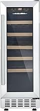 Cookology CWC300SS Freestanding Under Counter Fridge Cabinet 30cm Wine Cooler in Stainless Steel - 20 Bottle & 60 Litre Capacity - 5 Sliding Shelves - Digital Temperature Control - Reversible Door