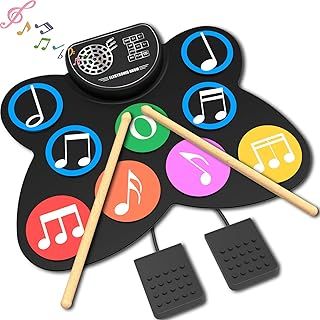 Electric Drum Kit - 9 Pads Electronic Drum Practice Pad with Built-in Speaker | Drumsticks | Drums Pedal, Ideal Kids Drum Set Toy Musical Instrument Gifts for Christmas & Birthday