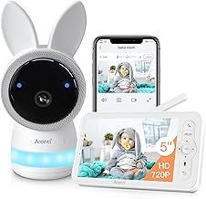 ARENTI 2.5K 5Ghz&2.4G Wifi Baby Monitor with Camera,5-inch 720P Display,Night Vision,Pan Tilt,Night Light,Auto Track,3350mAh Battery,Cry&Motion Detection,2-Way Talk,App&Screen Control