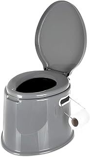 Lightweight and Portable 5L Camping Toilet with Seat, Lid, Handles and Roll Holder - Compact Waste for Indoor and Outdoor LooCaravan Picnic and Festivals (Without Cover)