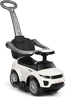 COSTWAY 3 in 1 Ride on Push Along Car, Baby Foot to Floor Slider with Parent Handle, Horn, Music, Lights, Storage Compartment, Toddler Sliding Walker for Boys Girls (White)