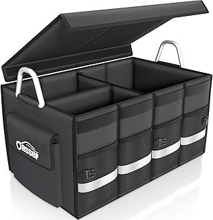 Oasser Car Boot Organiser Trunk Organiser Collapsible Waterproof Durable Multi Compartments with Sturdy Base Hook&Loop Fastener 1680D for Car Truck SUV & Indoor E3 (Large, Black)