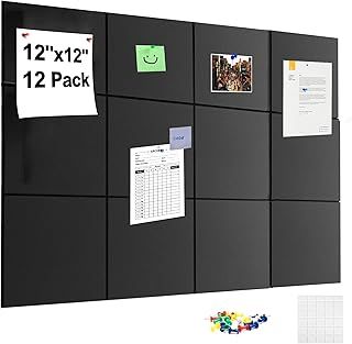Large Cork Board Alternative - 12 Pack Felt Bulletin Board,Notice Boards with Removable Adhesive Tabs,Pin Board Wall Tiles with 60 Pins for Office,Home,Cork Boards for Walls