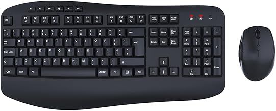 Wireless Keyboard and Mouse Set, 2.4GHz USB Connection, Full Size Ergonomic Keyboard with Palm Wrist Rest and Tilt Stands,1600 DPI Mouse, Combo for PC, Laptop, QWERTY UK Layout, Black