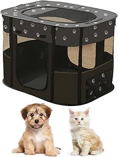 Foldable Dog Playpen,Pet Exercise Pen Tent Fence Cat Kennel House Playground for Portable Puppy Playpen/Rabbit Run/Kitten Cat Indoor Outdoor Travel Camping Use 80X60X55CM (M,Black)