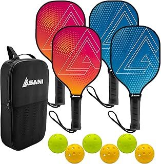 Asani Pickleball Paddle Set of 4-7-Ply Basswood Construction with Durable Edge Guard, Includes 6 Balls and Carry Bag, Ideal for Beginners and Intermediates