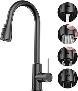 Kitchen Sink Mixer Tap,Spring Faucet with Pull Down Sprayer,4 Spray Modes,360° Swivel,1 Hole,Single Lever,High Spout (160mm),G1/2,Stainless Steel Bar Taps,Nickel