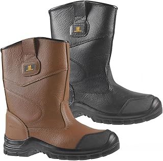 MENS LEATHER RIGGER BOOTS FUR LINED S3 SAFETY STEEL TOE CAP PULL ON WATER RESISTANT WORK BOOTS