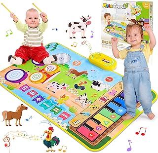 3 in 1 Music Mat Toys for 1 2 3 4 5 Year Old Girls Boys, Education Toddler Toys Animal & Drum Piano Mat Gifts for 1-6 Year Old Boys Girls, Dance Mat Kids Toys Easter Gifts for Kids Girls Boys