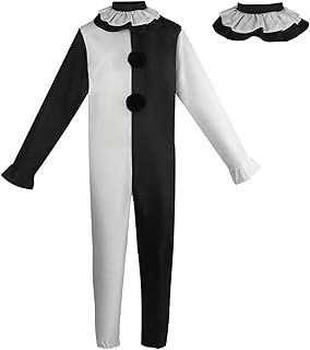 Duohropke Movie Killer Terrifier Clown Black White Jumpsuit Cosplay Costume Carnival Party Outfit for Men Women
