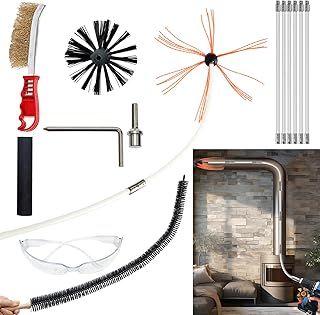 Chimney Sweep Kit 18 FEET,Chimney Brush With 6 Nylon Flexible Rods And Strong Brush,Chimney Cleaning Kit And Rotary Chimney Cleaning System Brush Tool For Cleaning Chimney,Fireplace And Pipes