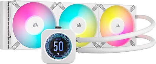 Corsair iCUE H150i ELITE LCD XT Liquid CPU Cooler - IPS LCD Screen - Three AF120 RGB ELITE Fans - 360mm Radiator - Fits Intel® LGA 1700, AMD® AM5, and More - Included iCUE COMMANDER CORE - White