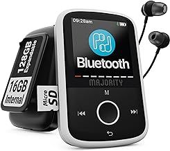 Bluetooth MP3 Music Player with Sports Clip | Included Wired Earphones | 16GB Internal Memory, Expandable by 128GB | HD Colour Screen, 34 Hours Battery Life | SD and USB-C | MAJORITY MP3 GO Player