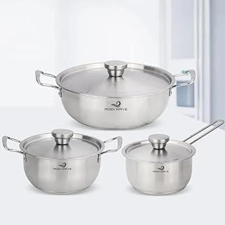 3 Pcs Stainless Steel Cookware Set with Stainless Steel Lids, Anti-Scalding Handles and steam Holes - Cooking Pots and Pans Set