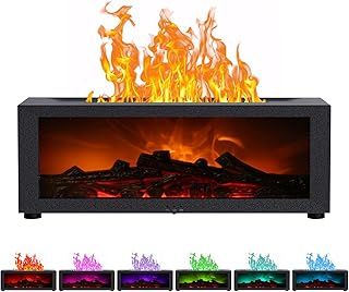 Fireplace Diffuser, Flame Diffuser with 7 Colour Lights, 150ml Essential Oil Diffuser with Timer and Waterless Auto Off for Home Room or Yoga (black)