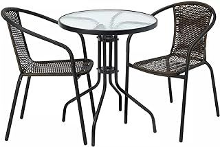 Garden Store Direct Rattan 3 Piece Tasmania Bistro Garden Furniture Set Outdoor Patio Chairs And Steel Table For Al-Fresco Dining, BBQ’s