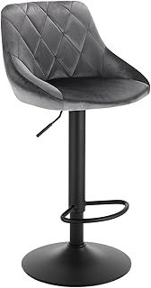 WOLTU Bar Stool Dark Grey Bar Chair Breakfast Dining Stool Chair for Kitchen Island Counter Velvet Exterior, Adjustable Swivel Gas Lift, Steel Footrest & Base