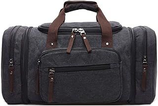 Expandable Canvas Holdall, 55L Large Suitcase Duffel Bag for Men with Multi-Pockets, Overnight / Weekend Travel Bag, Unisex Weekender