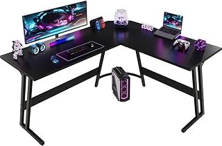 L Shaped Gaming Desk 150x130x75cm With Removable Monitor Stand, Corner Computer Desk Large PC Writing Table for Home and Office,Easy to Assemble, Carbon Fibre Black