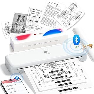 Phomemo M834 Thermal Printer, Portable Printer A4 Compatible with Phone & Laptop, Bluetooth Mobile Printers for Home Use, Inkless Printers for Office, Photo, Home, School, Outdoor, White