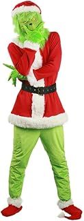 FeMereina Christmas Cosplay Costume Set, The Grinch Santa Deluxe Costume + Mask, Adult Outfits Clothes Suit Fancy Dress for Christmas Party