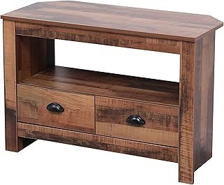 HOME MODERN Wooden Corner TV Unit for Small Space TV Stand Cabient with 2 Drawers and Shelf TV Storage Entertainment Multimedia Centres for Living Room, W85xD39xH58cm