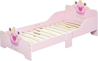 HOMCOM Kids Toddler Bed Princess Crown Theme Safety Side Rails Slats Home Bedroom Furniture Boys Girls 3-6 Yrs Pink 143 x 73 x 60 cm