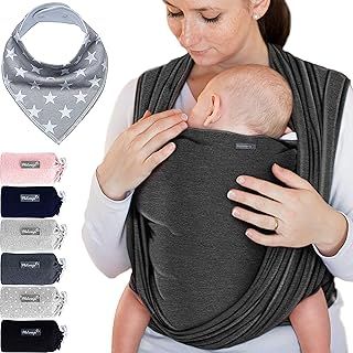 100% Cotton Baby Wrap Carrier - Dark Grey - Baby Carriers for Newborns and Babies Up to 15 Kg - Includes Storage Bag and Bib - Manufactured with Love by Makimaja