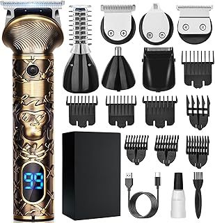 Hair Clippers Men, Beard Trimmer Professional, Cordless Shavers for Men, Detailer Hair Trimmer Come LED and Type-C, 6 in 1 Grooming Barber Kit for Personal Haircut, Beard, Body, Stubble, Nose