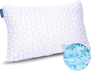 Shredded Memory Foam Pillow for Sleeping 2 Pack Cooling Bamboo Pillow with Adjustable Loft Hypoallergenic Bed Pillows for Side and Back Sleepers Washable Removable Derived Rayon Cover (2-Pack)